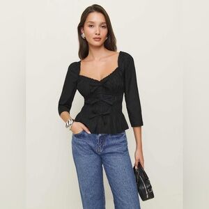 NEW Reformation Lauryn Elegant Cotton Black Top Bows | size 2